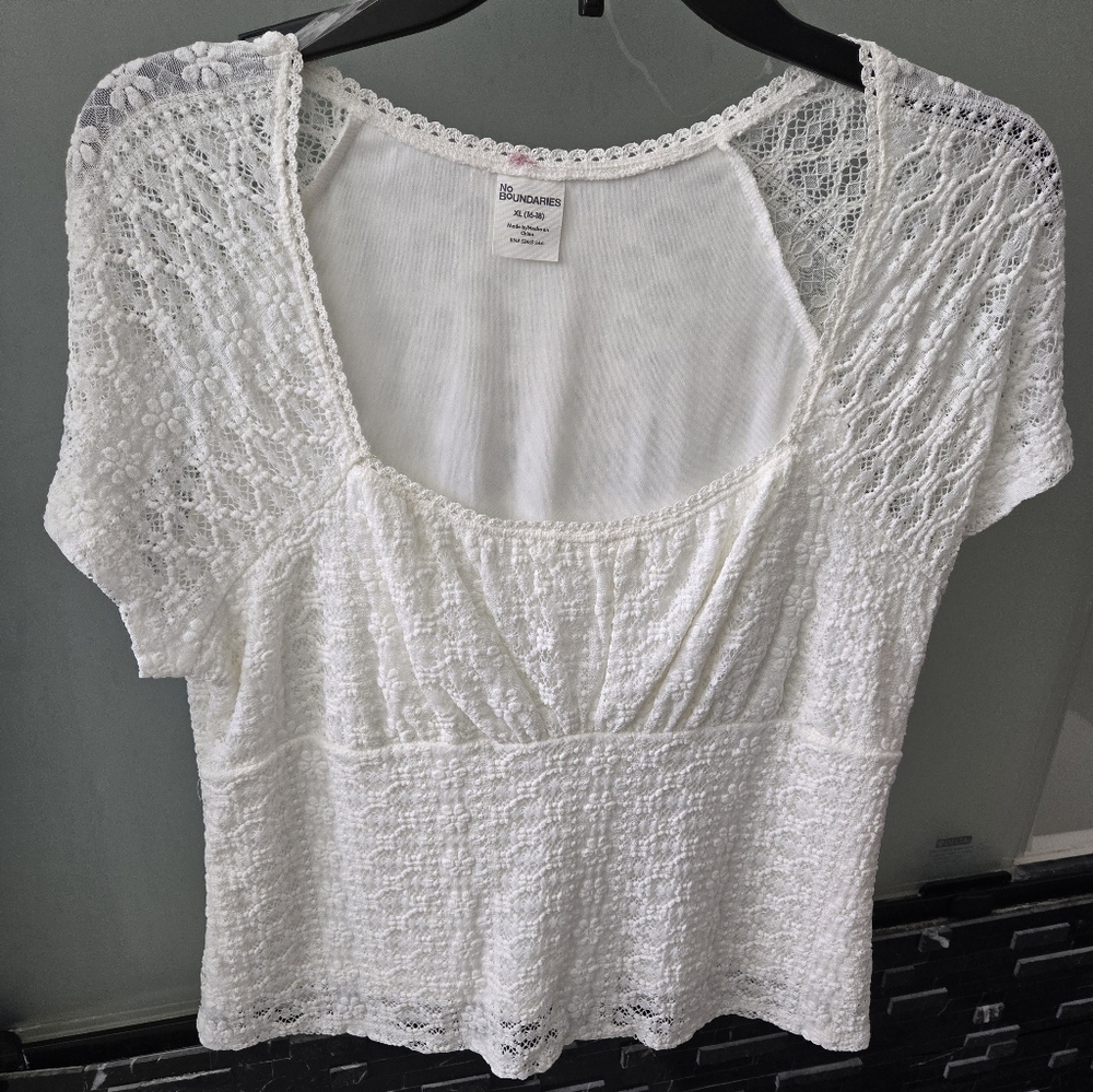 No Boundaries White Crochet Lace Peplum Scoop-Neck Top